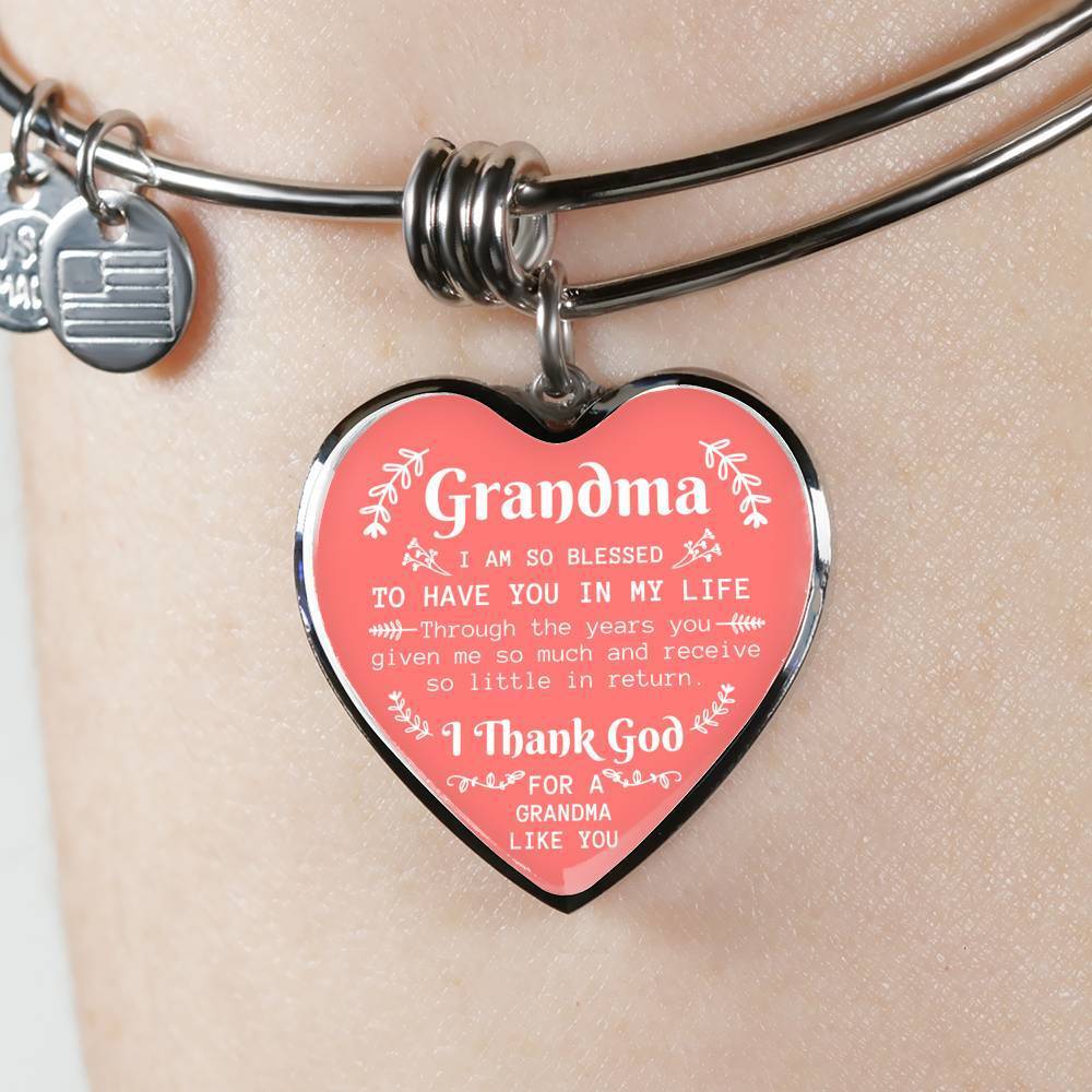 Grandma I Am So Blessed Stainless Steel or 18k Gold Heart Bangle Bracelet - Express Your Love Gifts