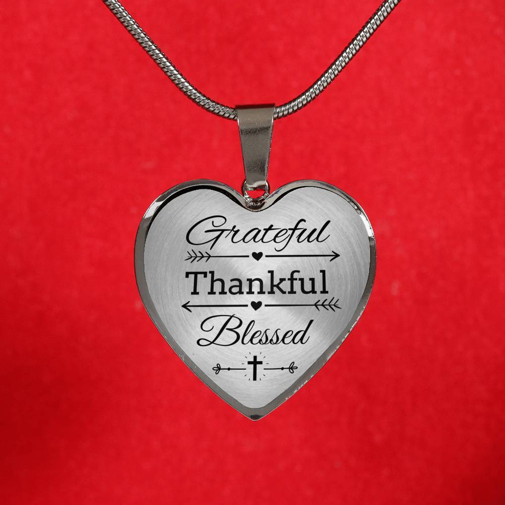 Grateful Thankful Blessed Christian Verse Gift Heart Pendant Necklace - Express Your Love Gifts