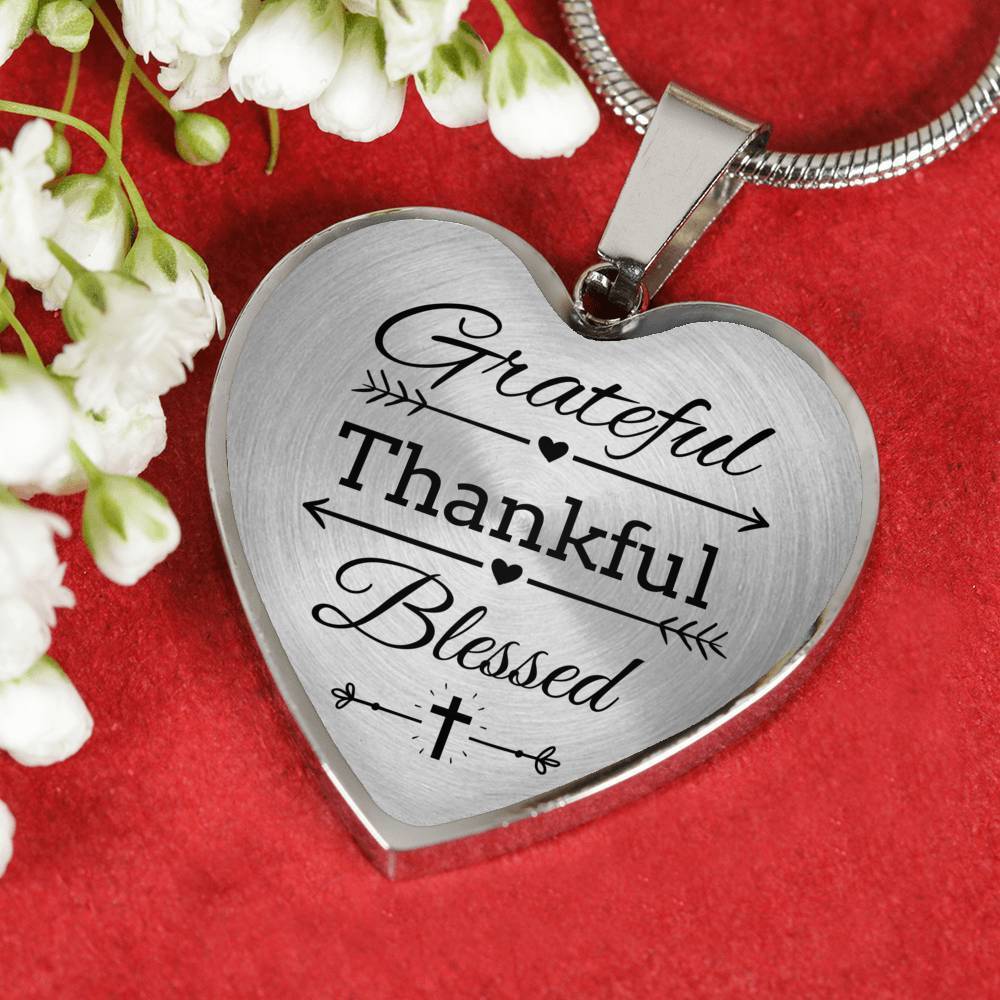 Grateful Thankful Blessed Christian Verse Gift Heart Pendant Necklace - Express Your Love Gifts