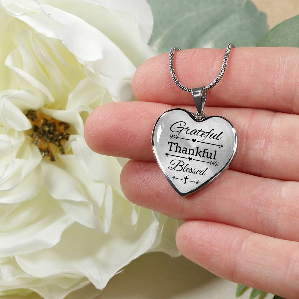 Grateful Thankful Blessed Christian Verse Gift Heart Pendant Necklace - Express Your Love Gifts