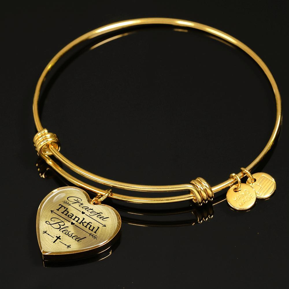 Grateful Thankful Blessed Christian Faith Psalms Heart Bracelet Bangle - Express Your Love Gifts