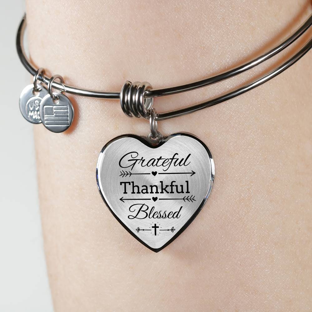 Grateful Thankful Blessed Christian Faith Psalms Heart Bracelet Bangle - Express Your Love Gifts