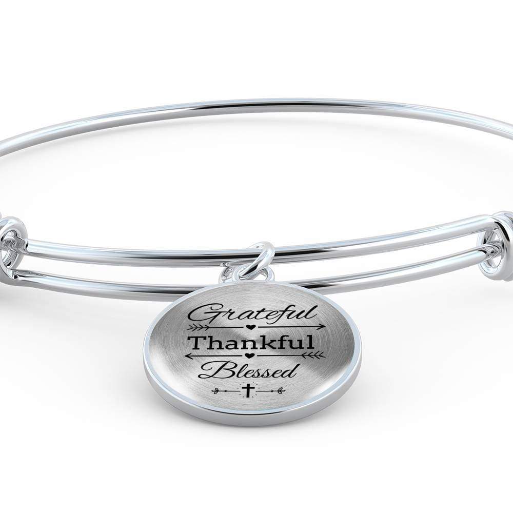 Grateful Thankful Blessed Circle Bangle Stainless Steel or 18k Gold 79 - Express Your Love Gifts