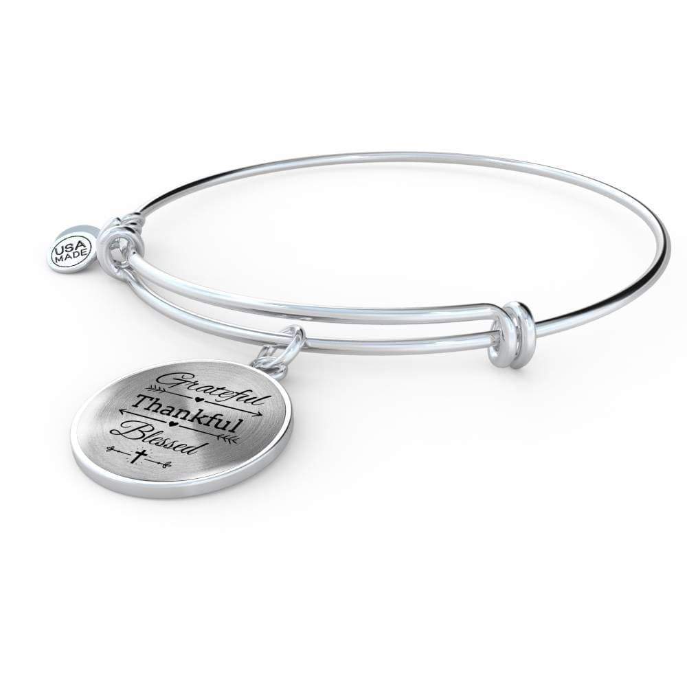 Grateful Thankful Blessed Circle Bangle Stainless Steel or 18k Gold 79 - Express Your Love Gifts