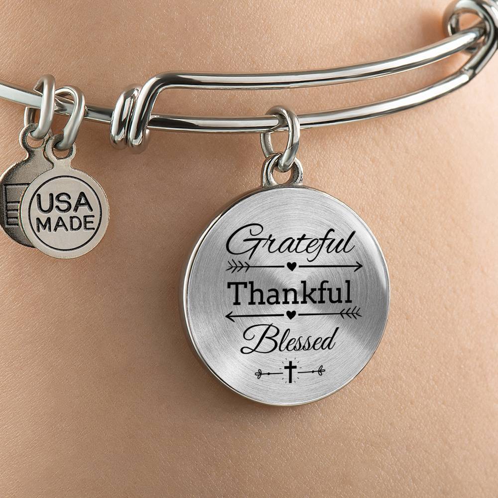 Grateful Thankful Blessed Circle Bangle Stainless Steel or 18k Gold 79 - Express Your Love Gifts