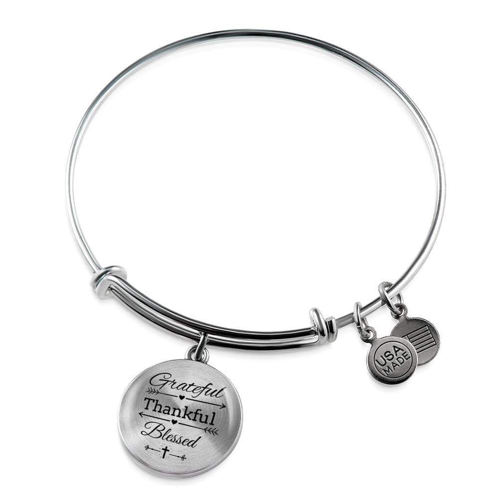 Grateful Thankful Blessed Circle Bangle Stainless Steel or 18k Gold 79 - Express Your Love Gifts