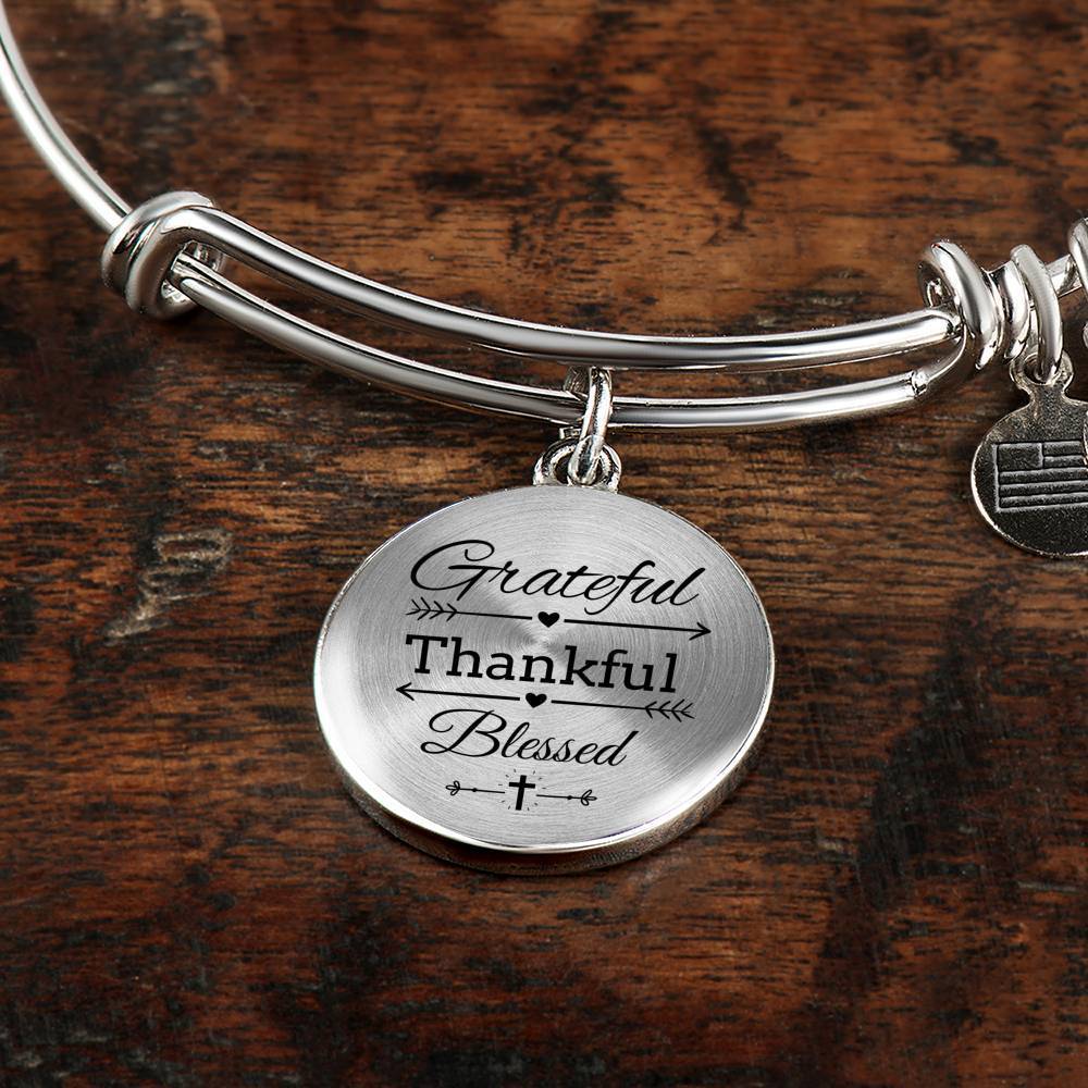 Grateful Thankful Blessed Circle Bangle Stainless Steel or 18k Gold 79 - Express Your Love Gifts