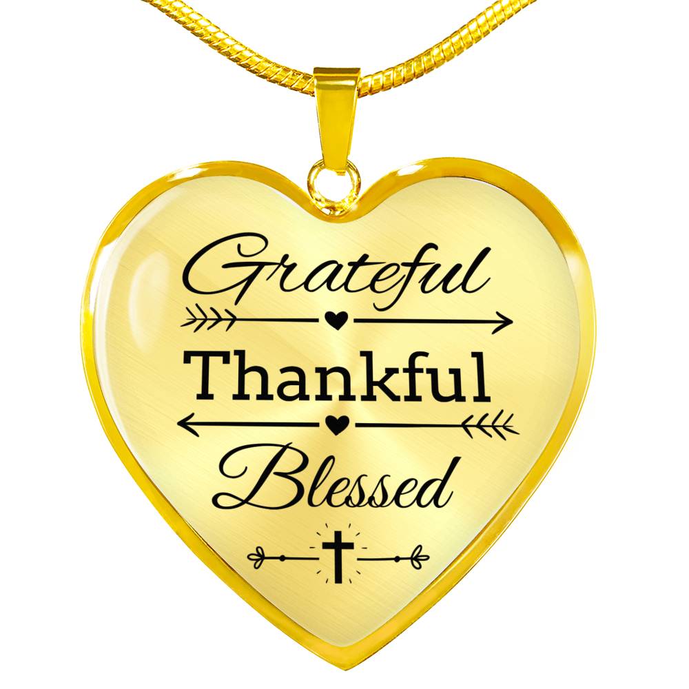 Grateful Thankful Blessed Necklace Stainless Steel or 18k Gold Heart Pendant 18-22"-Express Your Love Gifts