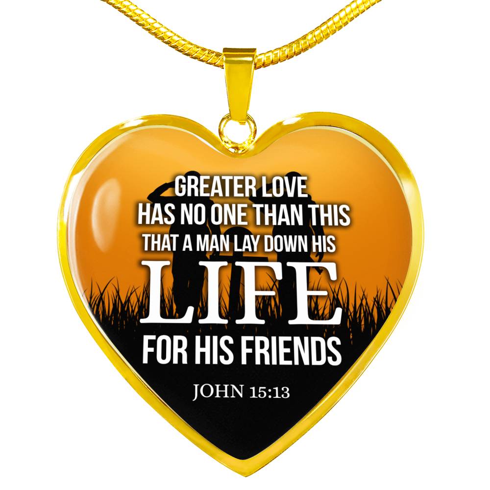 Greater Love Bible Verse John 15:13 Necklace Stainless Steel or 18k Gold Heart Pendant 18-22"-Express Your Love Gifts