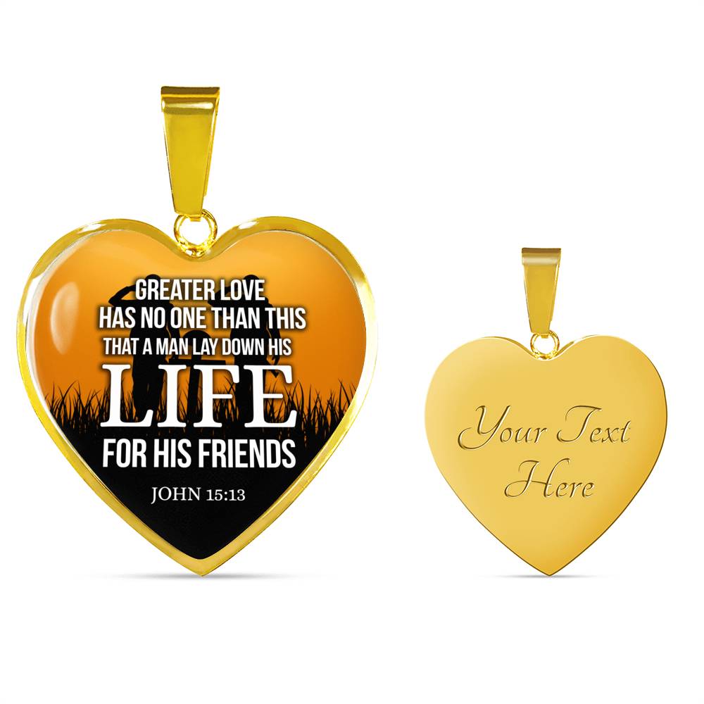 Greater Love Bible Verse John 15:13 Necklace Stainless Steel or 18k Gold Heart Pendant 18-22"-Express Your Love Gifts