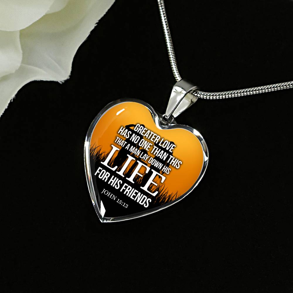 Greater Love Bible Verse John 15:13 Necklace Stainless Steel or 18k Gold Heart Pendant 18-22"-Express Your Love Gifts