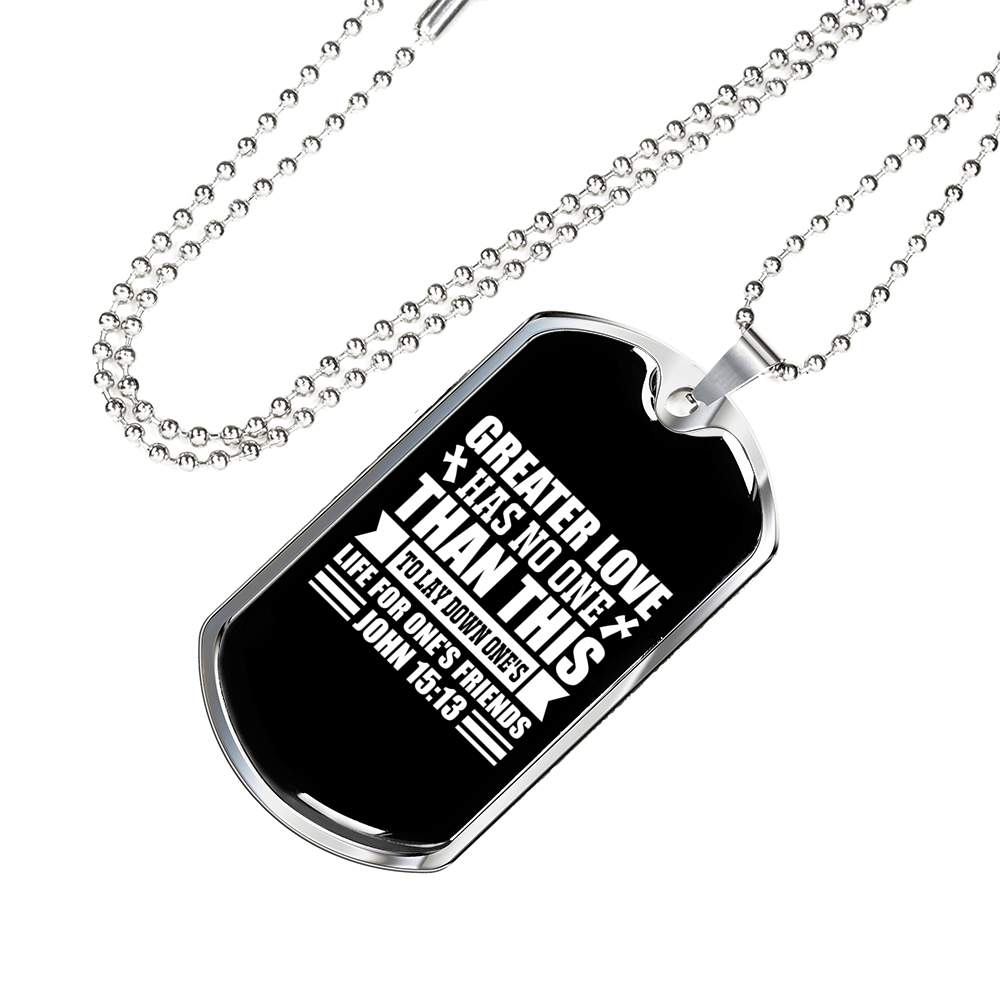 Greater Love John 15:13 Plain Necklace Stainless Steel or 18k Gold Dog Tag 24" Chain-Express Your Love Gifts