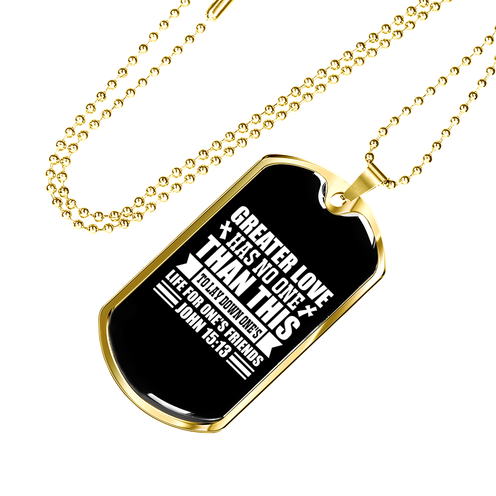 Greater Love John 15:13 Plain Necklace Stainless Steel or 18k Gold Dog Tag 24" Chain-Express Your Love Gifts