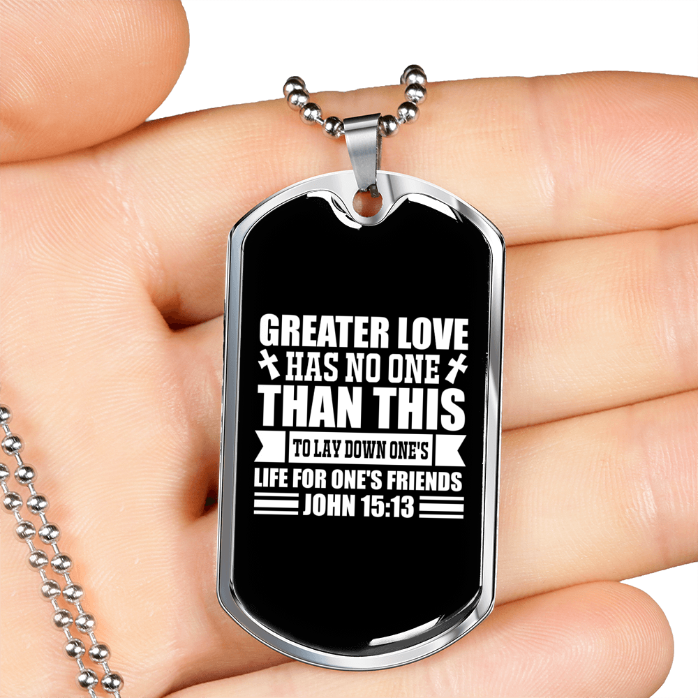 Greater Love John 15:13 Plain Necklace Stainless Steel or 18k Gold Dog Tag 24" Chain-Express Your Love Gifts