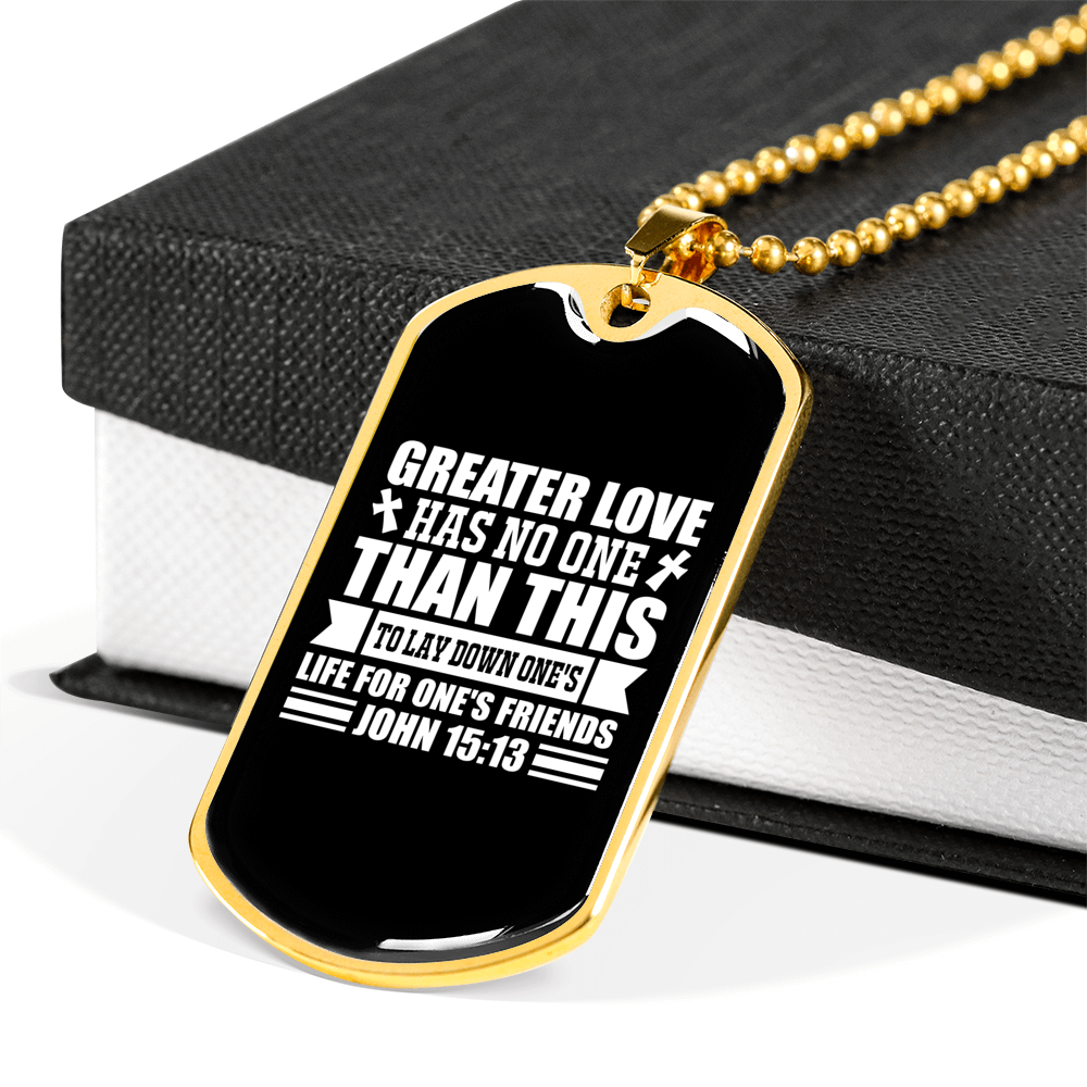 Greater Love John 15:13 Plain Necklace Stainless Steel or 18k Gold Dog Tag 24" Chain-Express Your Love Gifts