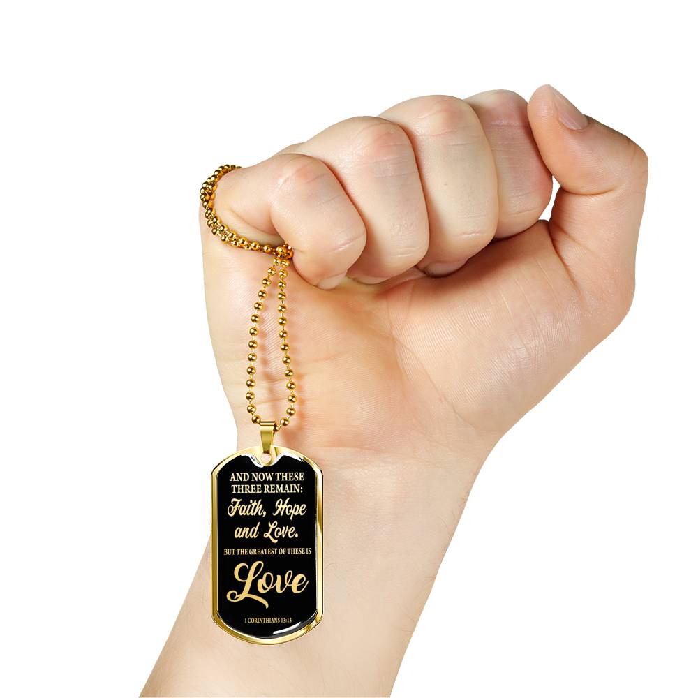 Greatest Is Love Corinthians Necklace Stainless Steel or 18k Gold Dog Tag 24"-Express Your Love Gifts