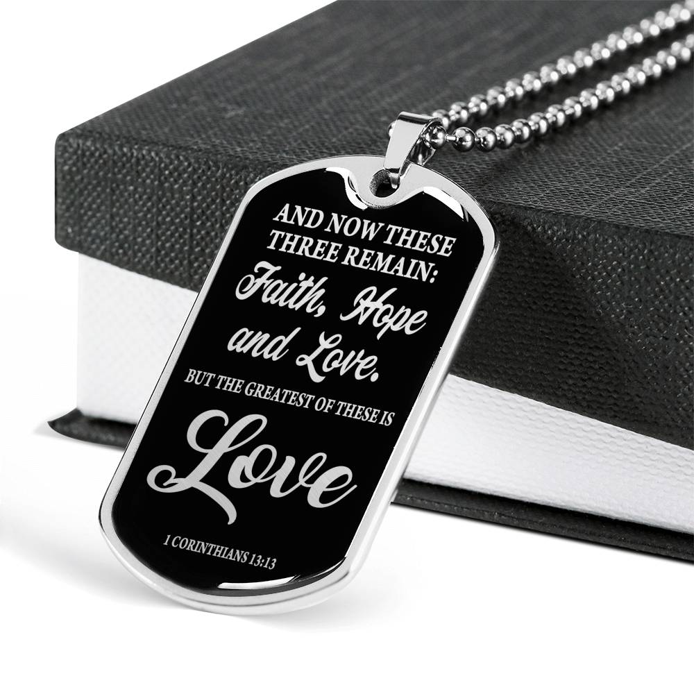 Greatest Is Love Corinthians Necklace Stainless Steel or 18k Gold Dog Tag 24"-Express Your Love Gifts