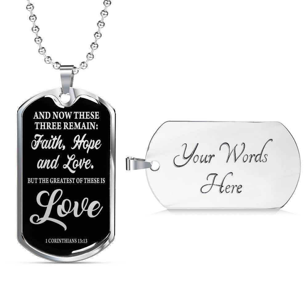 Greatest Is Love Corinthians Necklace Stainless Steel or 18k Gold Dog Tag 24"-Express Your Love Gifts