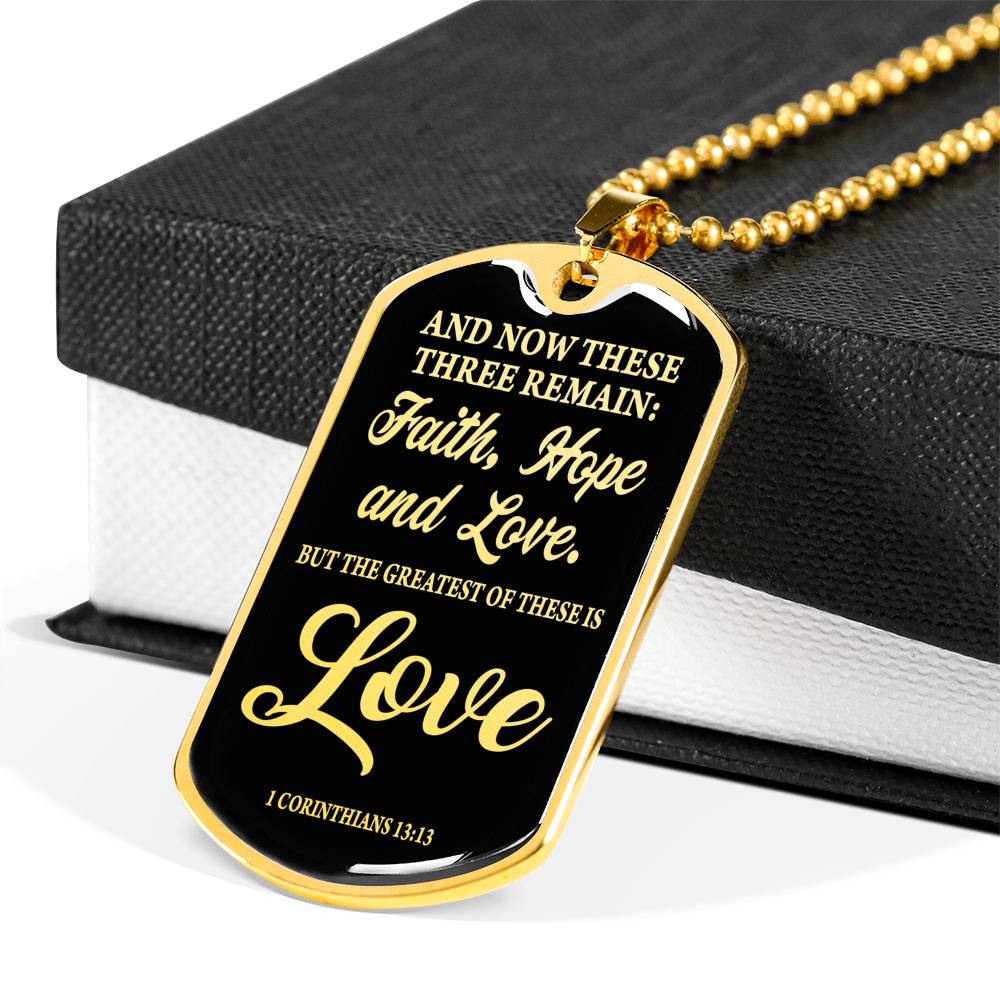 Greatest Is Love Corinthians Necklace Stainless Steel or 18k Gold Dog Tag 24"-Express Your Love Gifts