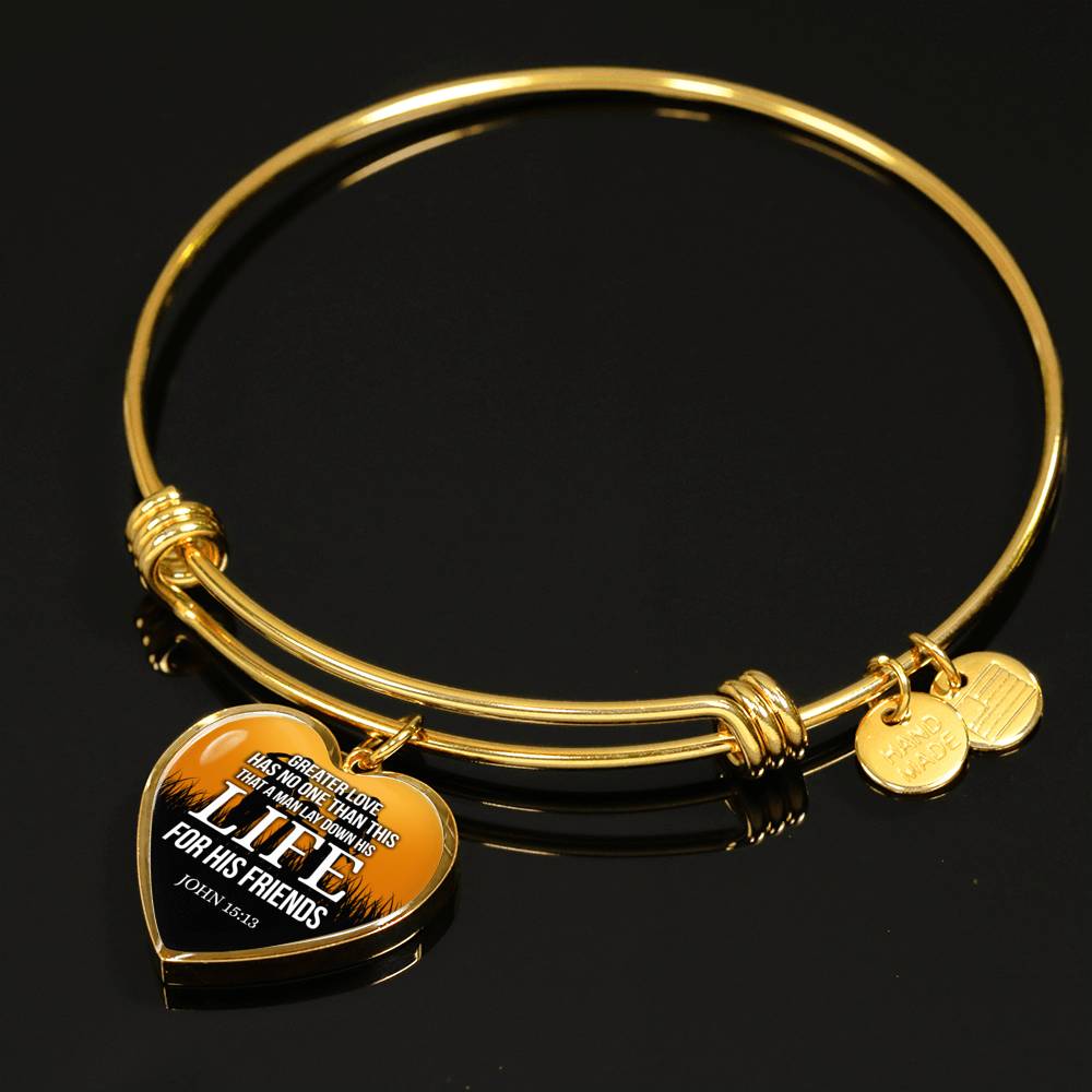 Greatest Love Bible Verse John 15:13 Heart Bangle Stainless Steel or 18k Gold 18-22"-Express Your Love Gifts