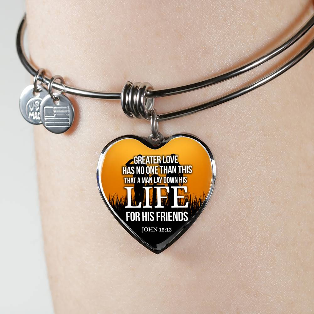 Greatest Love Bible Verse John 15:13 Heart Bangle Stainless Steel or 18k Gold 18-22"-Express Your Love Gifts