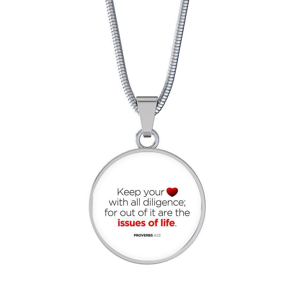 Guard Your Heart Proverbs 4:23 Circle Necklace Stainless Steel or 18k Gold 18-22"-Express Your Love Gifts