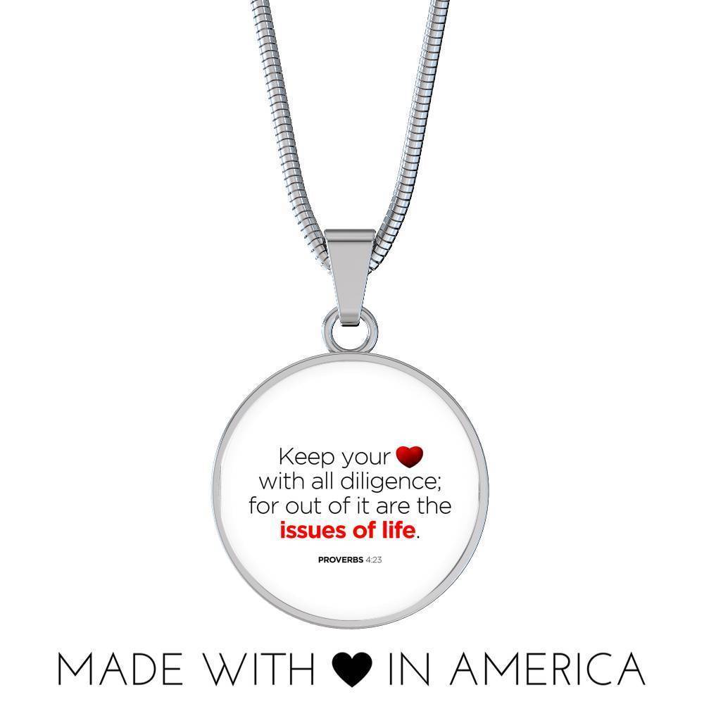 Guard Your Heart Proverbs 4:23 Circle Necklace Stainless Steel or 18k Gold 18-22"
