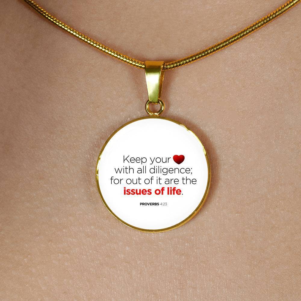 Guard Your Heart Proverbs 4:23 Circle Necklace Stainless Steel or 18k Gold 18-22"-Express Your Love Gifts