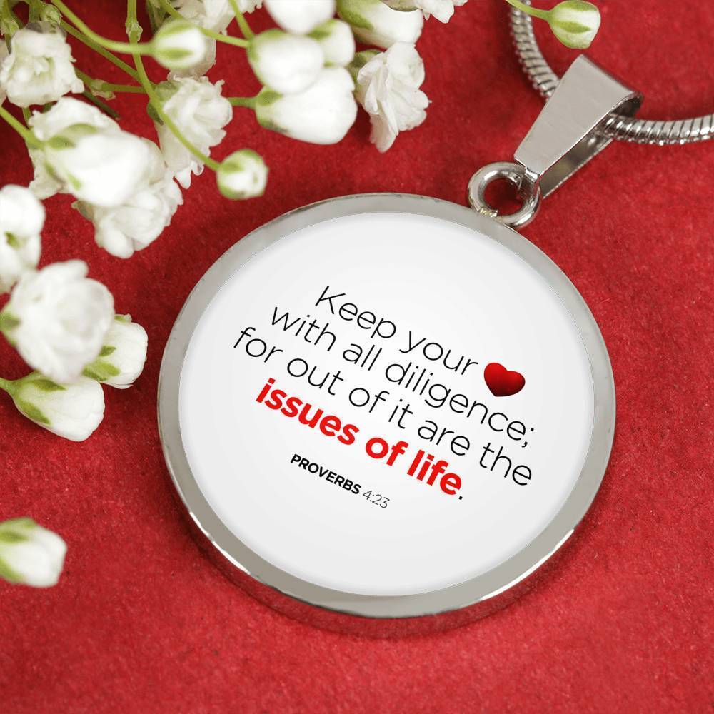 Guard Your Heart Proverbs 4:23 Circle Necklace Stainless Steel or 18k Gold 18-22"
