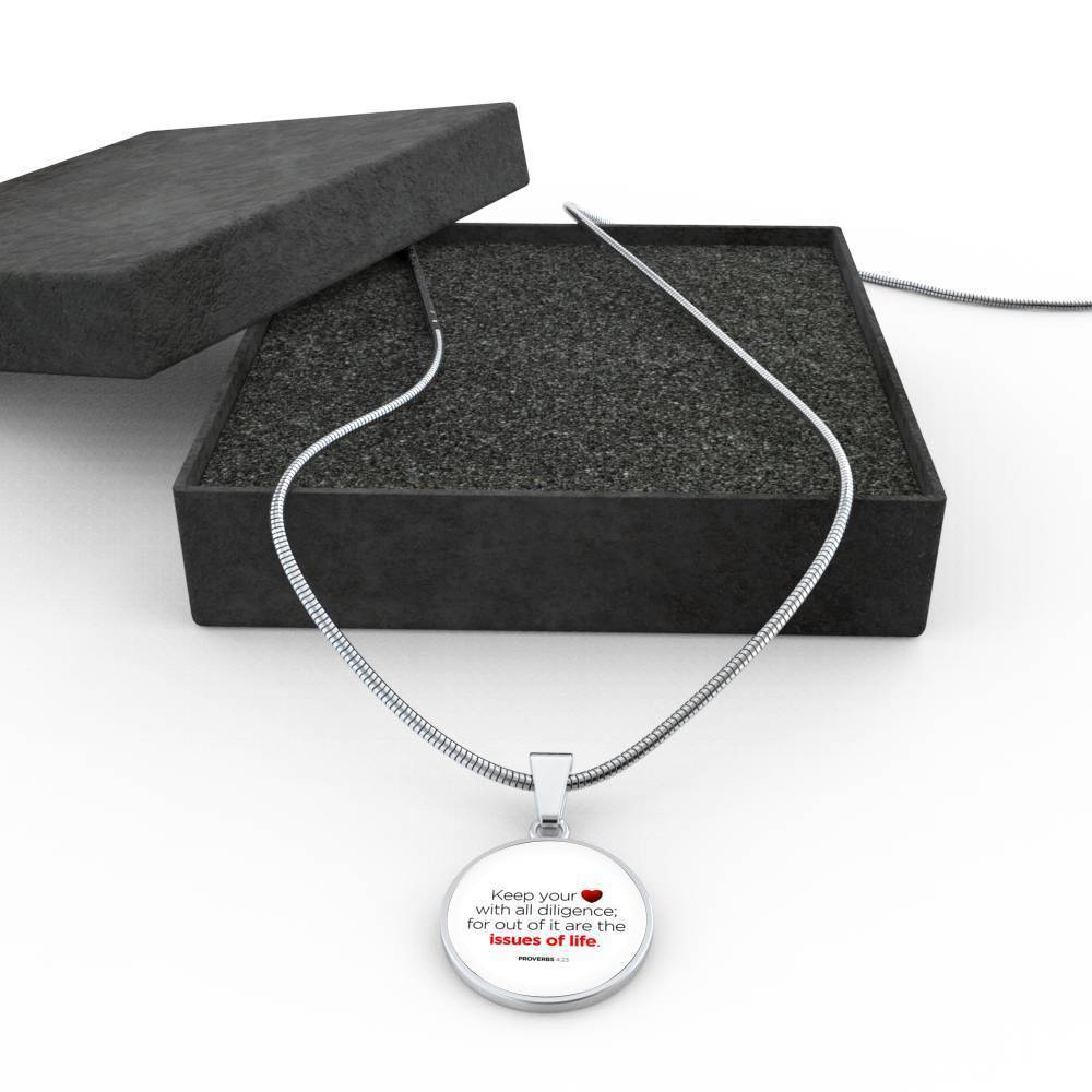Guard Your Heart Proverbs 4:23 Circle Necklace Stainless Steel or 18k Gold 18-22"-Express Your Love Gifts