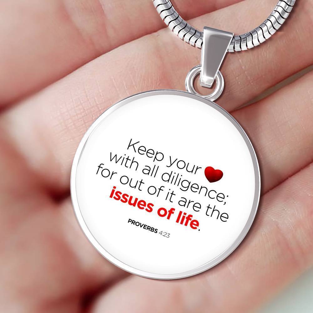 Guard Your Heart Proverbs 4:23 Circle Necklace Stainless Steel or 18k Gold 18-22"