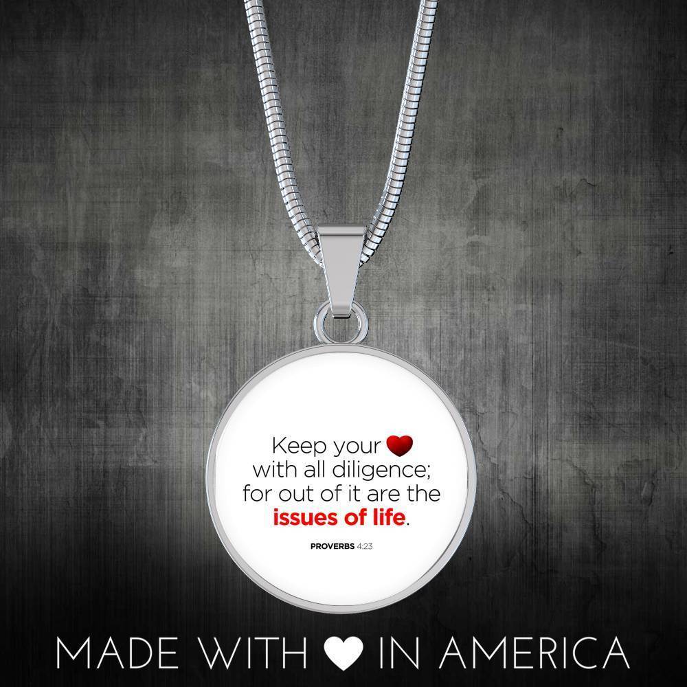 Guard Your Heart Proverbs 4:23 Circle Necklace Stainless Steel or 18k Gold 18-22"-Express Your Love Gifts