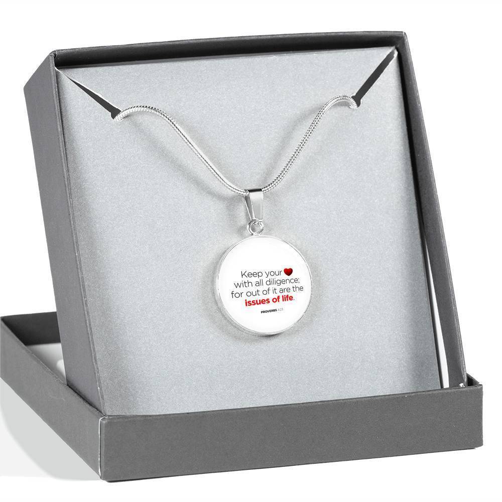 Guard Your Heart Proverbs 4:23 Circle Necklace Stainless Steel or 18k Gold 18-22"-Express Your Love Gifts