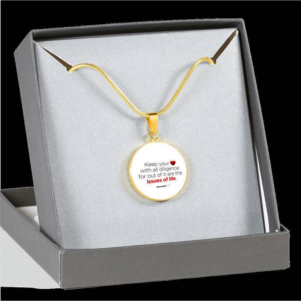 Guard Your Heart Proverbs 4:23 Circle Necklace Stainless Steel or 18k Gold 18-22"-Express Your Love Gifts