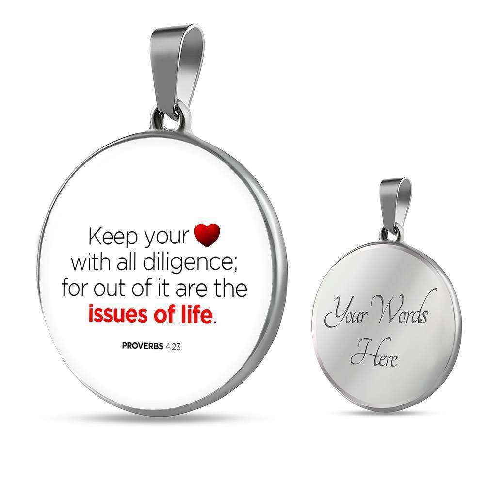 Guard Your Heart Proverbs 4:23 Circle Necklace Stainless Steel or 18k Gold 18-22"