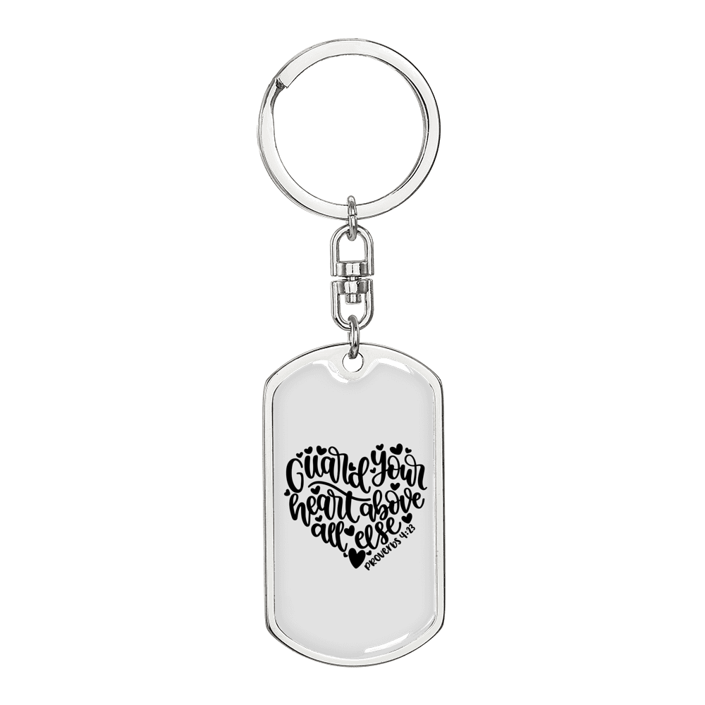 Guard Your Heart Proverbs 4:23 Keychain Stainless Steel or 18k Gold Dog Tag Keyring-Express Your Love Gifts