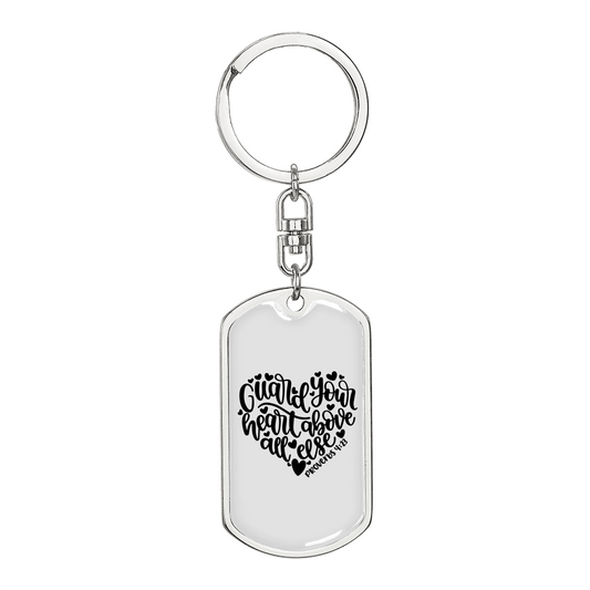 Guard Your Heart Proverbs 4:23 Keychain Stainless Steel or 18k Gold Dog Tag Keyring-Express Your Love Gifts