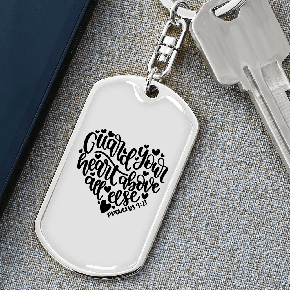 Guard Your Heart Proverbs 4:23 Keychain Stainless Steel or 18k Gold Dog Tag Keyring-Express Your Love Gifts