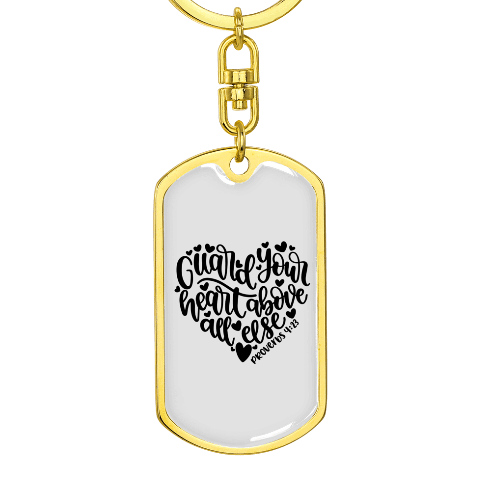 Guard Your Heart Proverbs 4:23 Keychain Stainless Steel or 18k Gold Dog Tag Keyring-Express Your Love Gifts