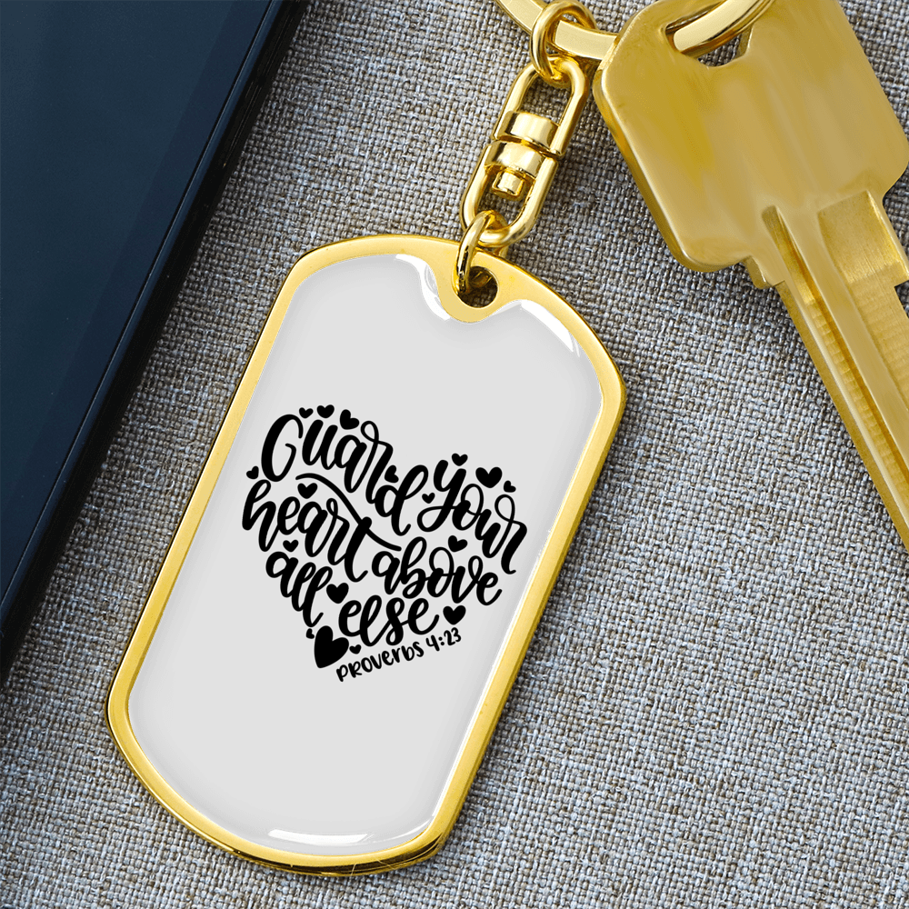 Guard Your Heart Proverbs 4:23 Keychain Stainless Steel or 18k Gold Dog Tag Keyring-Express Your Love Gifts