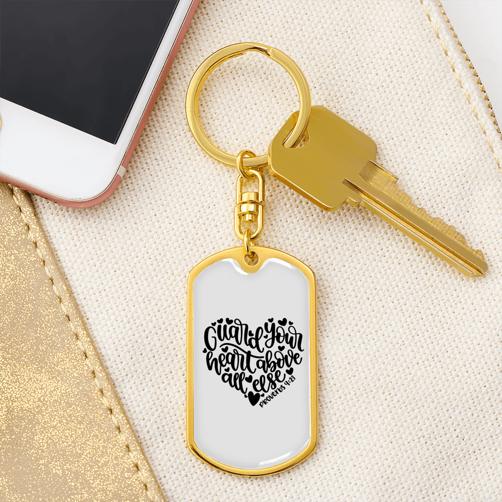 Guard Your Heart Proverbs 4:23 Keychain Stainless Steel or 18k Gold Dog Tag Keyring-Express Your Love Gifts