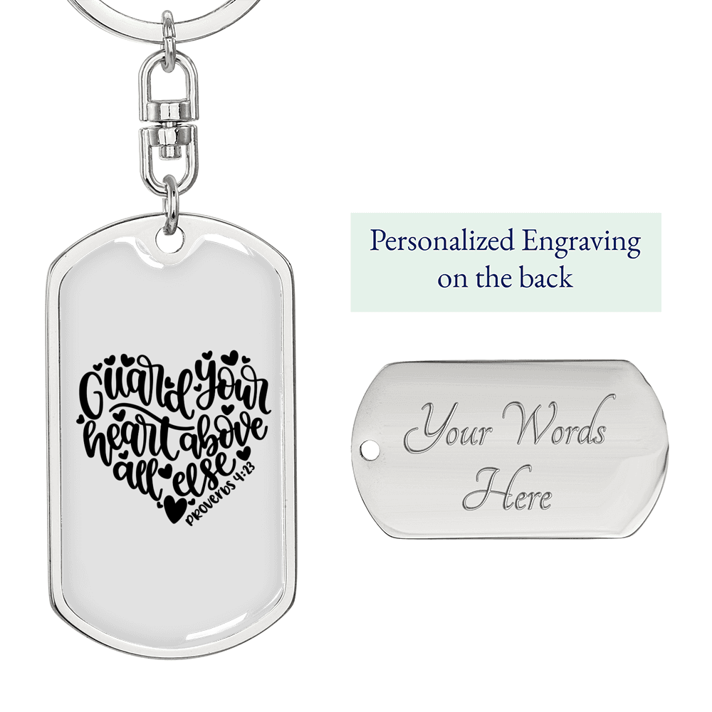 Guard Your Heart Proverbs 4:23 Keychain Stainless Steel or 18k Gold Dog Tag Keyring-Express Your Love Gifts