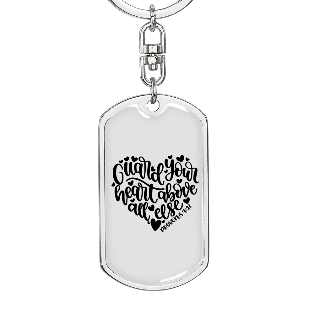 Guard Your Heart Proverbs 4:23 Keychain Stainless Steel or 18k Gold Dog Tag Keyring-Express Your Love Gifts