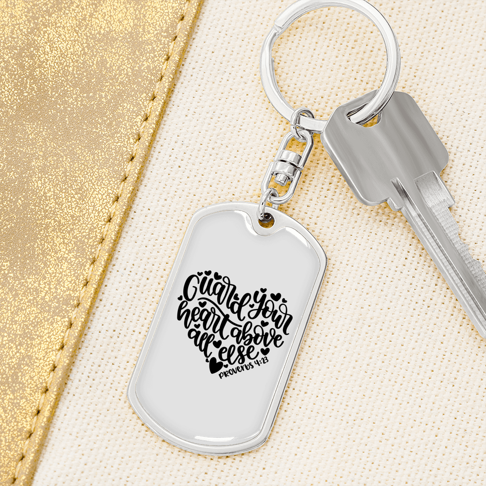 Guard Your Heart Proverbs 4:23 Keychain Stainless Steel or 18k Gold Dog Tag Keyring-Express Your Love Gifts