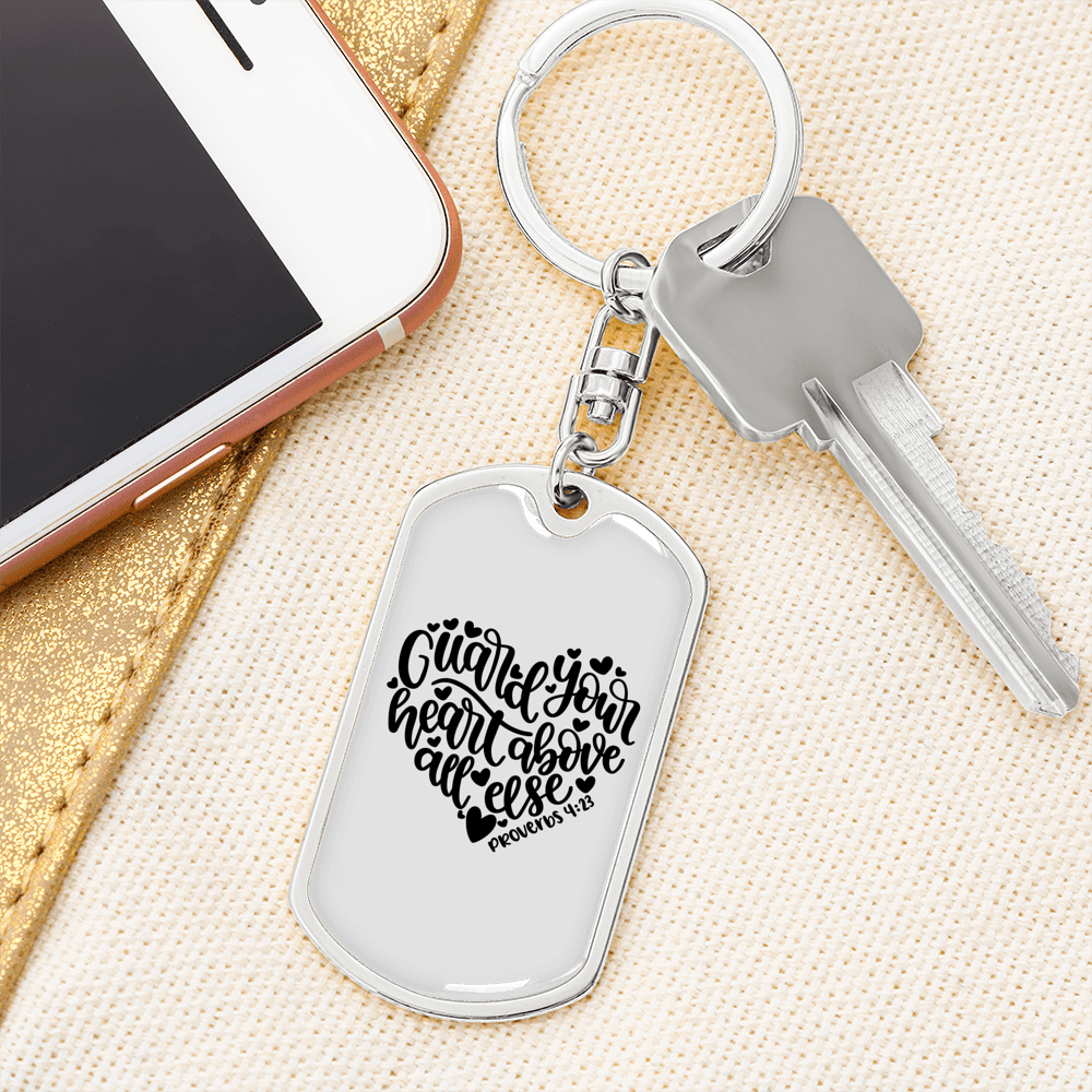 Guard Your Heart Proverbs 4:23 Keychain Stainless Steel or 18k Gold Dog Tag Keyring-Express Your Love Gifts