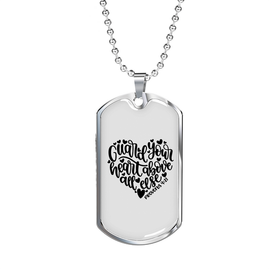 Guard Your Heart Proverbs 4:23 Necklace Stainless Steel or 18k Gold Dog Tag 24" Chain-Express Your Love Gifts