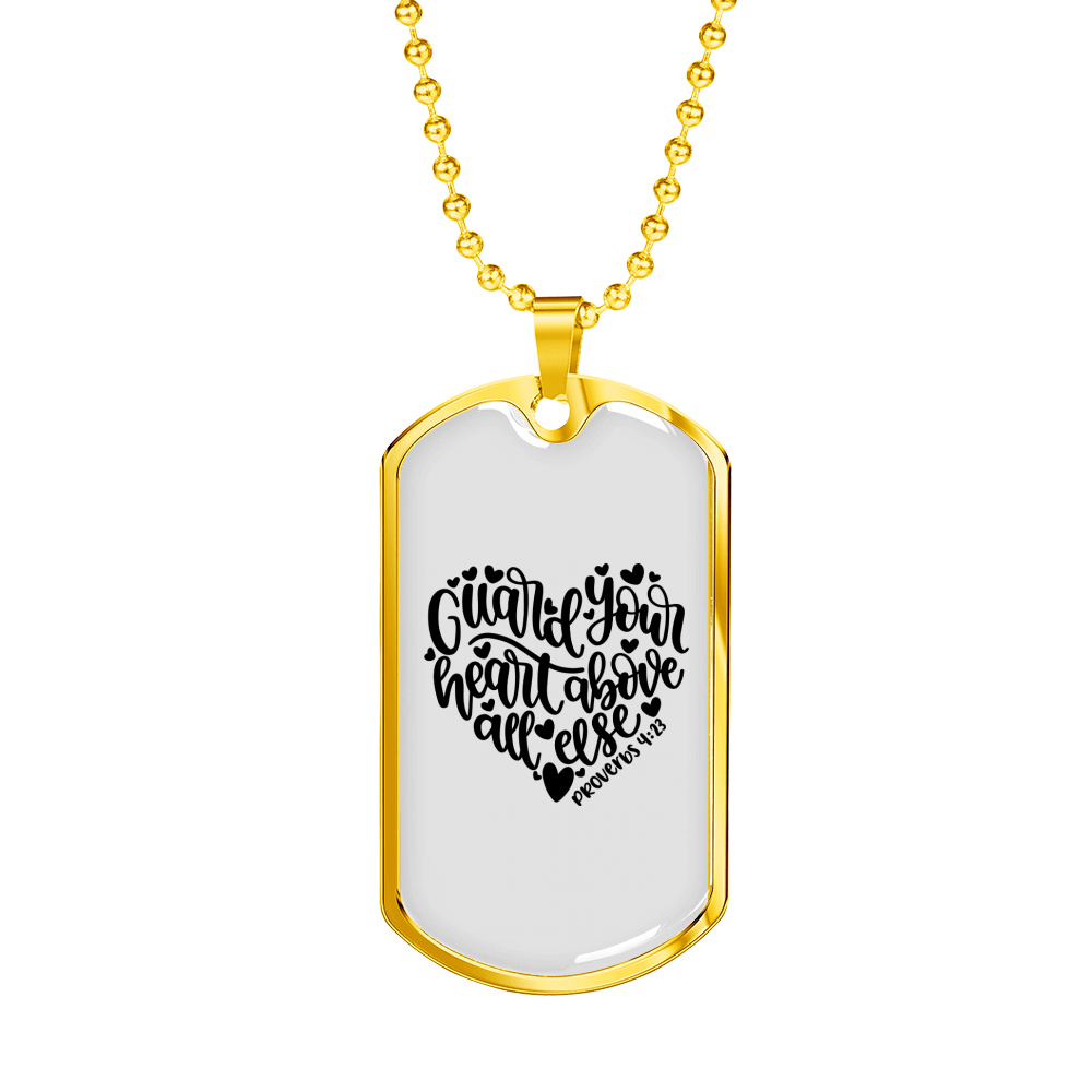 Guard Your Heart Proverbs 4:23 Necklace Stainless Steel or 18k Gold Dog Tag 24" Chain-Express Your Love Gifts