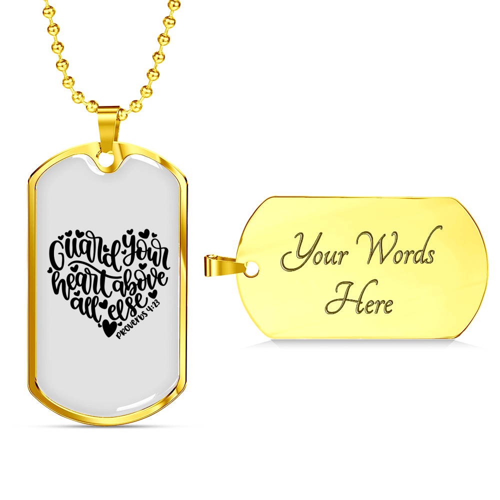 Guard Your Heart Proverbs 4:23 Necklace Stainless Steel or 18k Gold Dog Tag 24" Chain-Express Your Love Gifts
