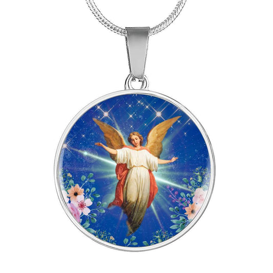 Guardian Angel Circle Necklace Stainless Steel or 18k Gold 18-22"