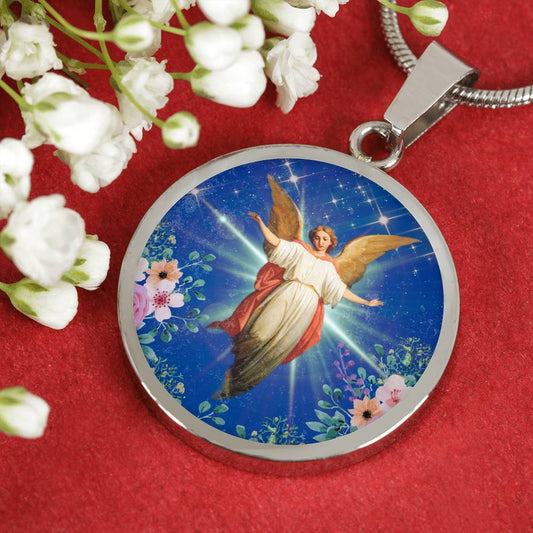 Guardian Angel Circle Necklace Stainless Steel or 18k Gold 18-22"